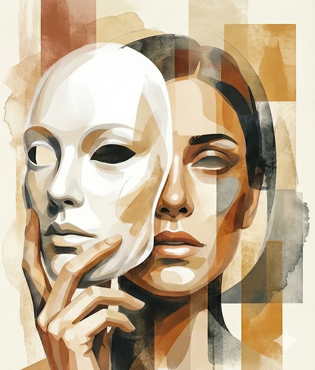 Woman removing mask - illustration representing the gap between how we appear and how we feel